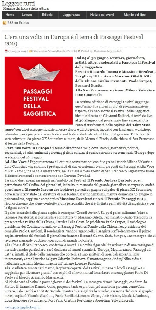 C’era una volta in Europa è il tema di Passaggi Festival 2019