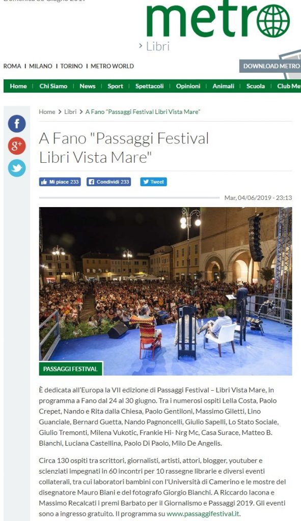 A Fano “Passaggi Festival Libri Vista Mare”