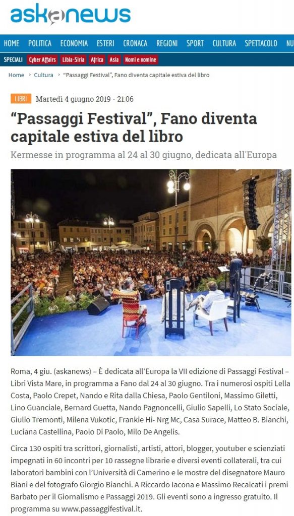 “Passaggi Festival”, Fano diventa capitale estiva del libro