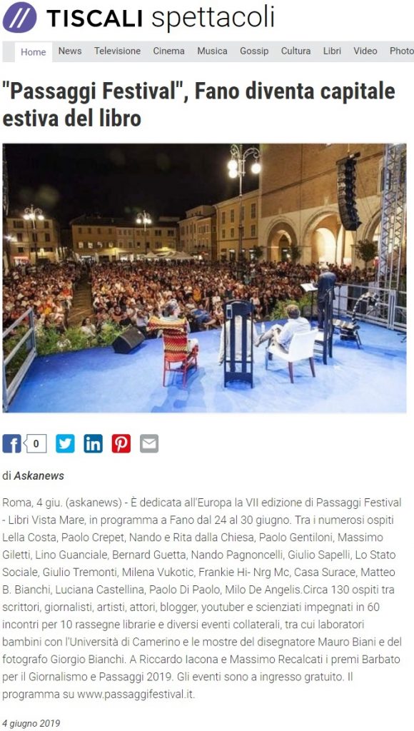 “Passaggi Festival”, Fano diventa capitale estiva del libro