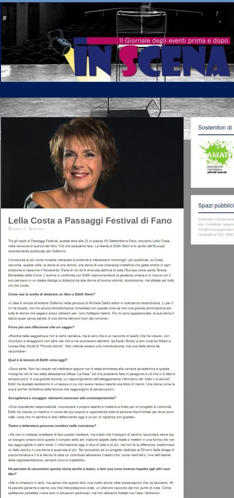 InScena / Lella Costa a Passaggi Festival di Fano