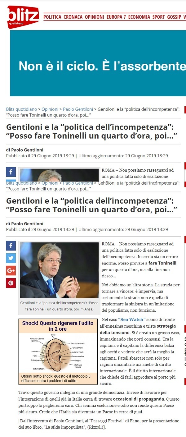 Blitz Quotidiano / Gentiloni e la “politica dell’incompetenza”