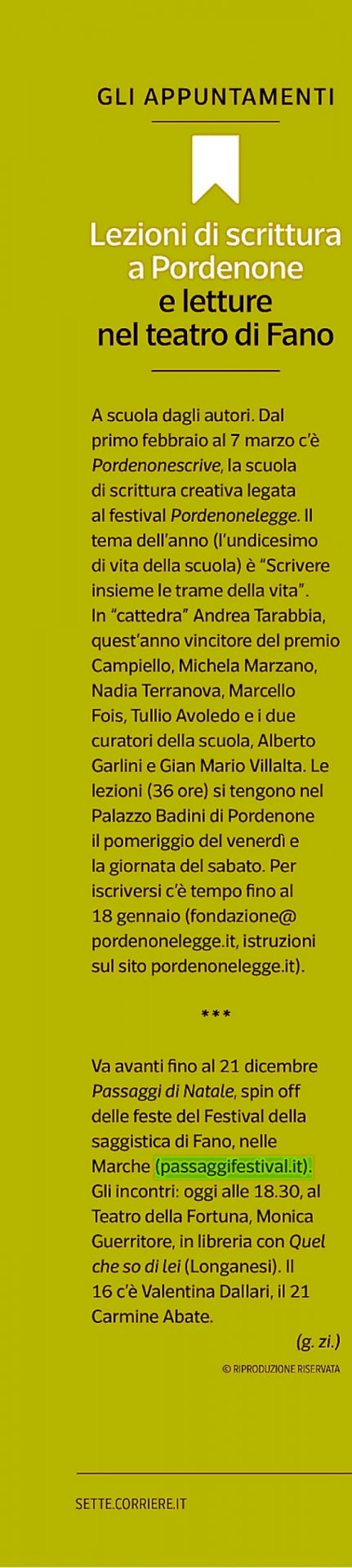 Sette / Lezioni di scrittura a Pordenone e letture nel teatro di Fano