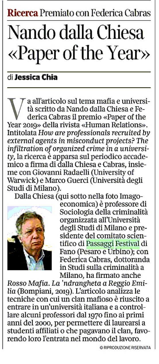 Corriere della Sera / Nando dalla Chiesa “Paper of the Year”