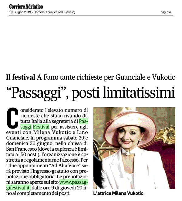 Corriere Adriatico / “Passaggi”, posti limitatissimi