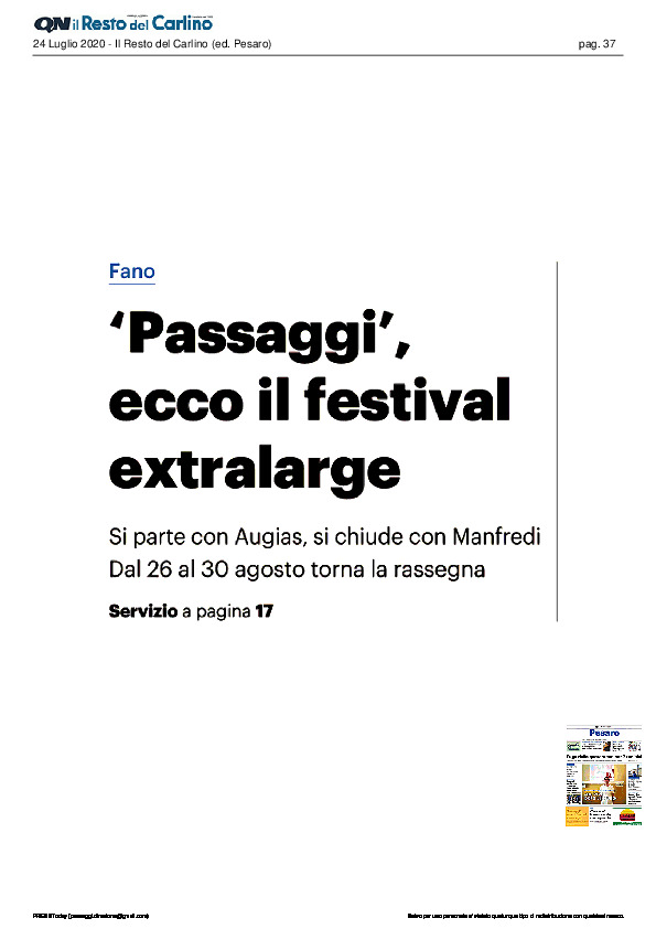 Il Resto del Carlino – “Passaggi”, ecco il festival extralarge