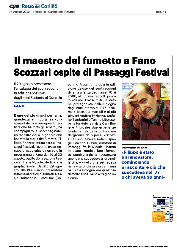 Il Resto del Carlino – Il maestro del fumetto a Fano Scozzari ospite di Passaggi Festival