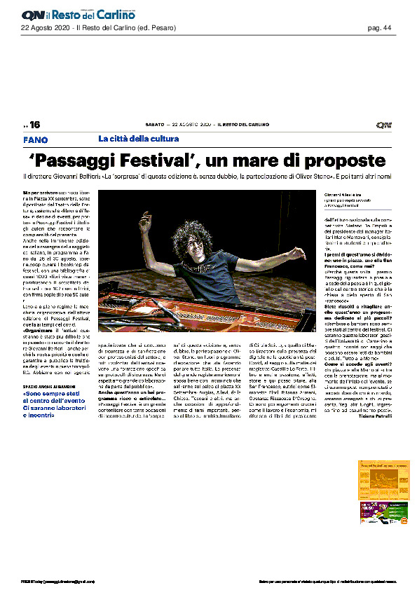 Il Resto del Carlino – ‘Passaggi Festival’ un mare di proposte