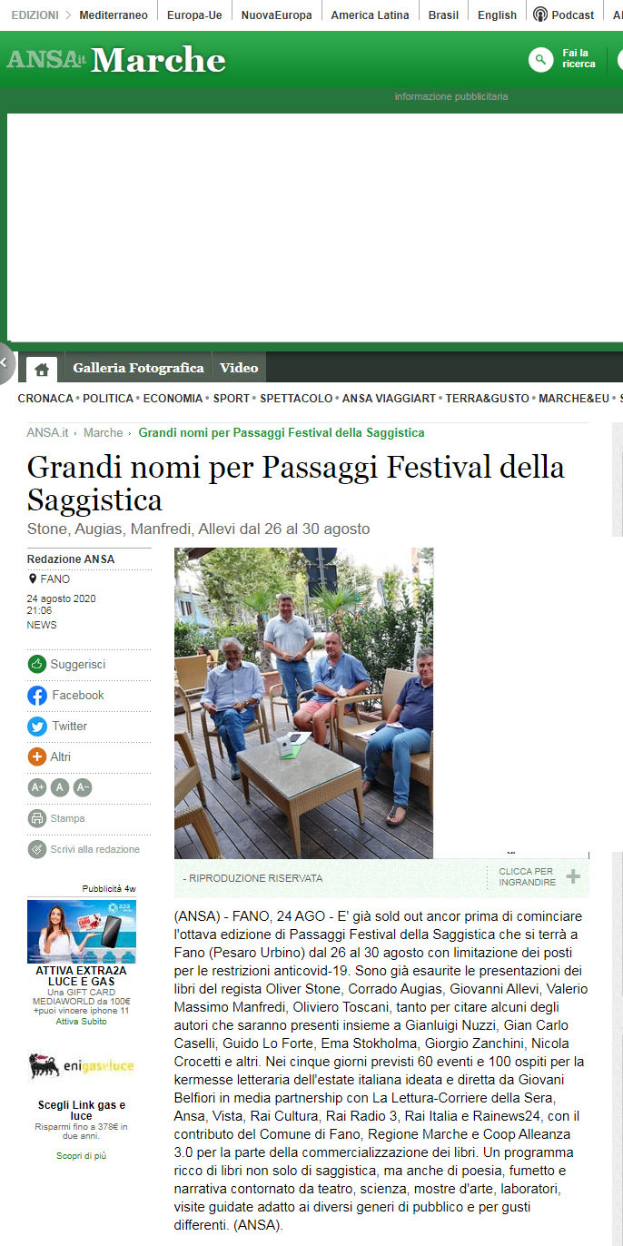 Ansa Marche – Grandi nomi per Passaggi Festival della Saggistica