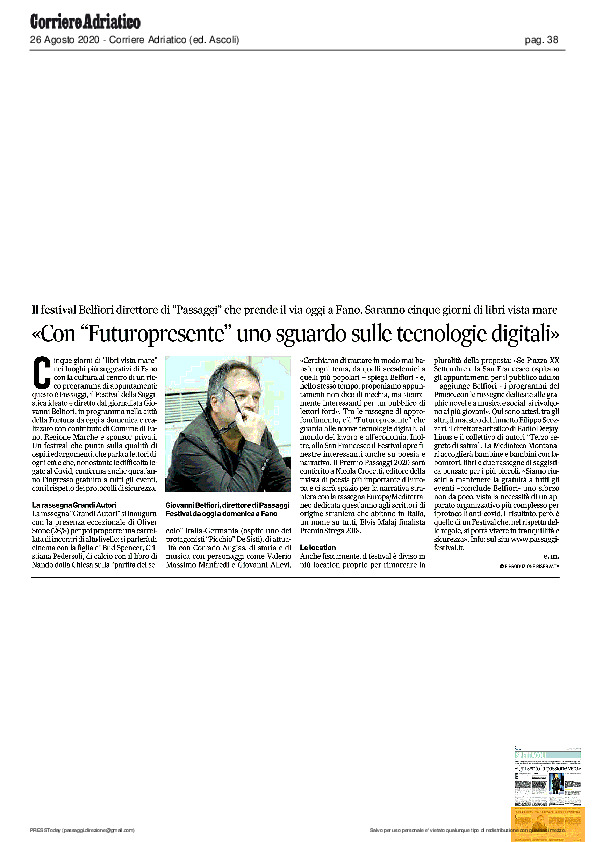 Corriere Adriatico – Con ‘Futuropresente’ uno sguardo sulle tecnologie digitali