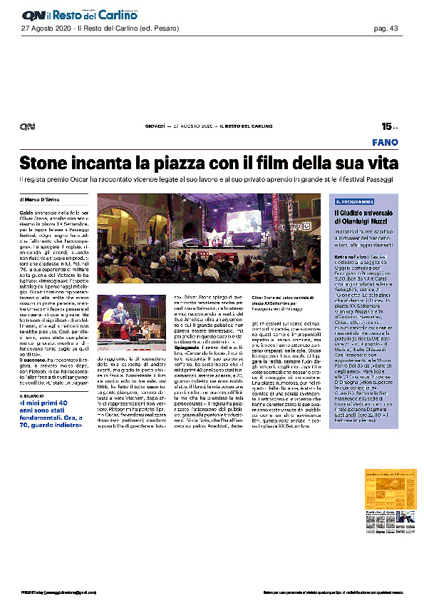 Il Resto del Carlino – Stone incanta la piazza con il film della sua vita