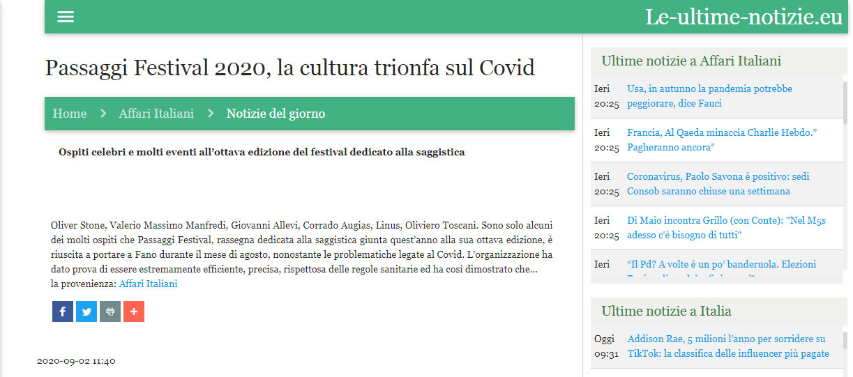 Le ultime notizie.eu – Passaggi Festival 2020, la cultura trionfa sul Covid