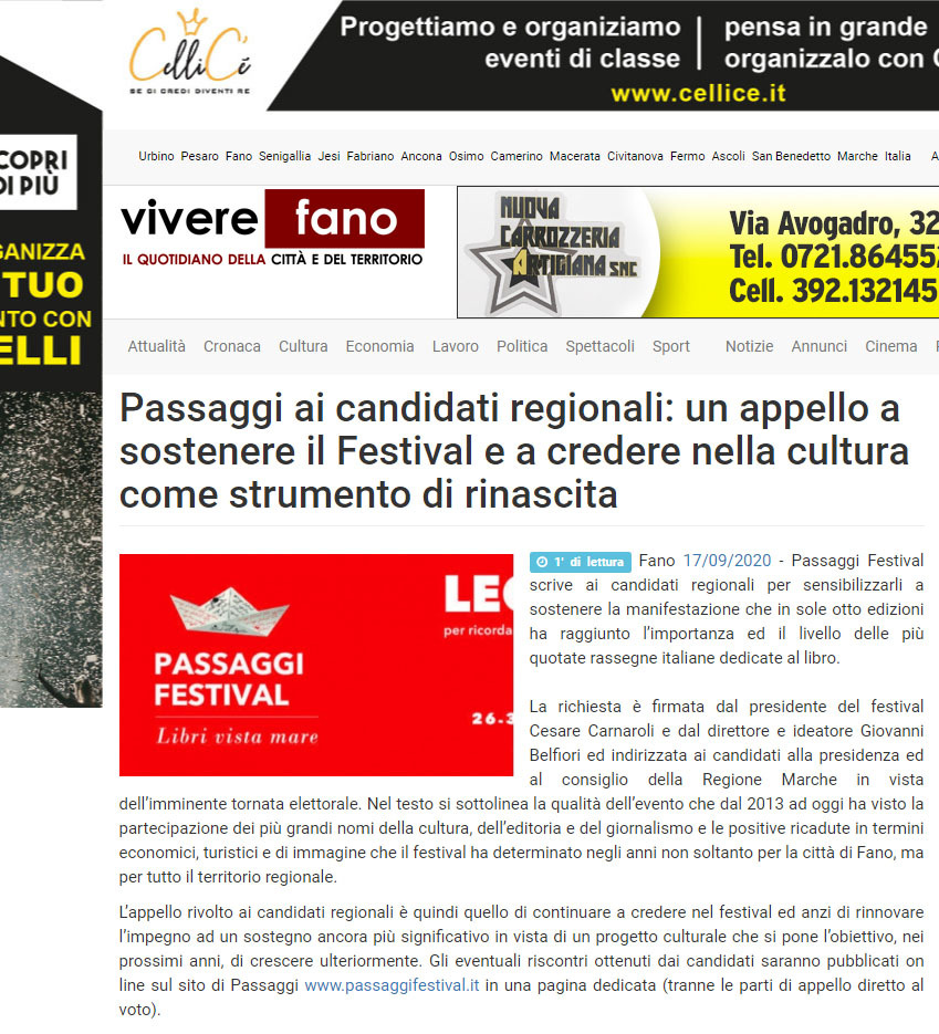 Viverefano – Passaggi ai candidati regionali: un appello a sostenere il Festival