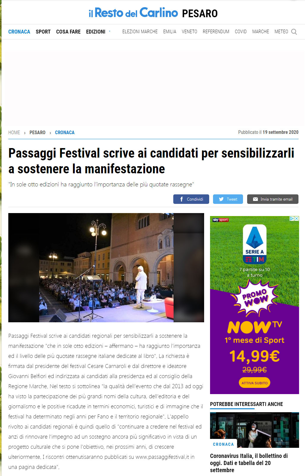 Il Resto del Carlino.it – Passaggi Festival scrive ai candidati per sensibilizzarli a sostenere la manifestazione