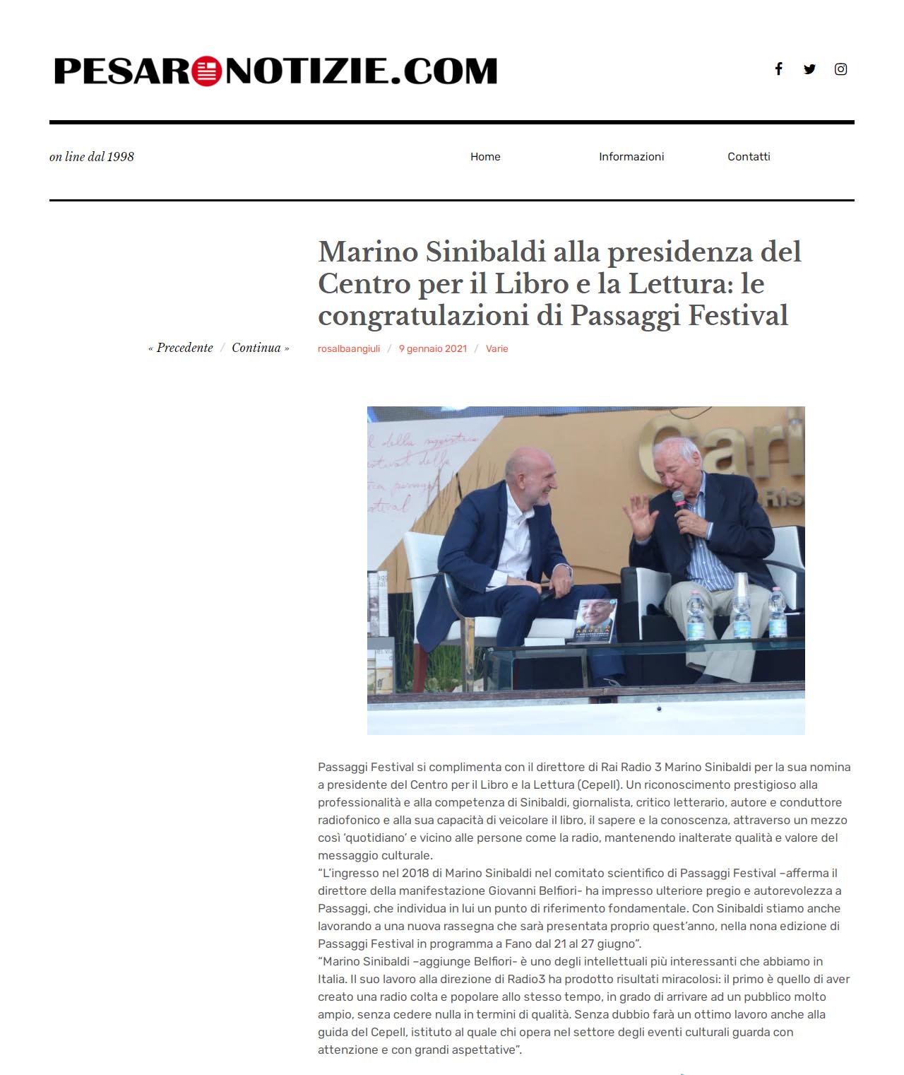 Pesaro Notizie – Marino Sinibaldi alla presidenza del Centro per il Libro e la Lettura