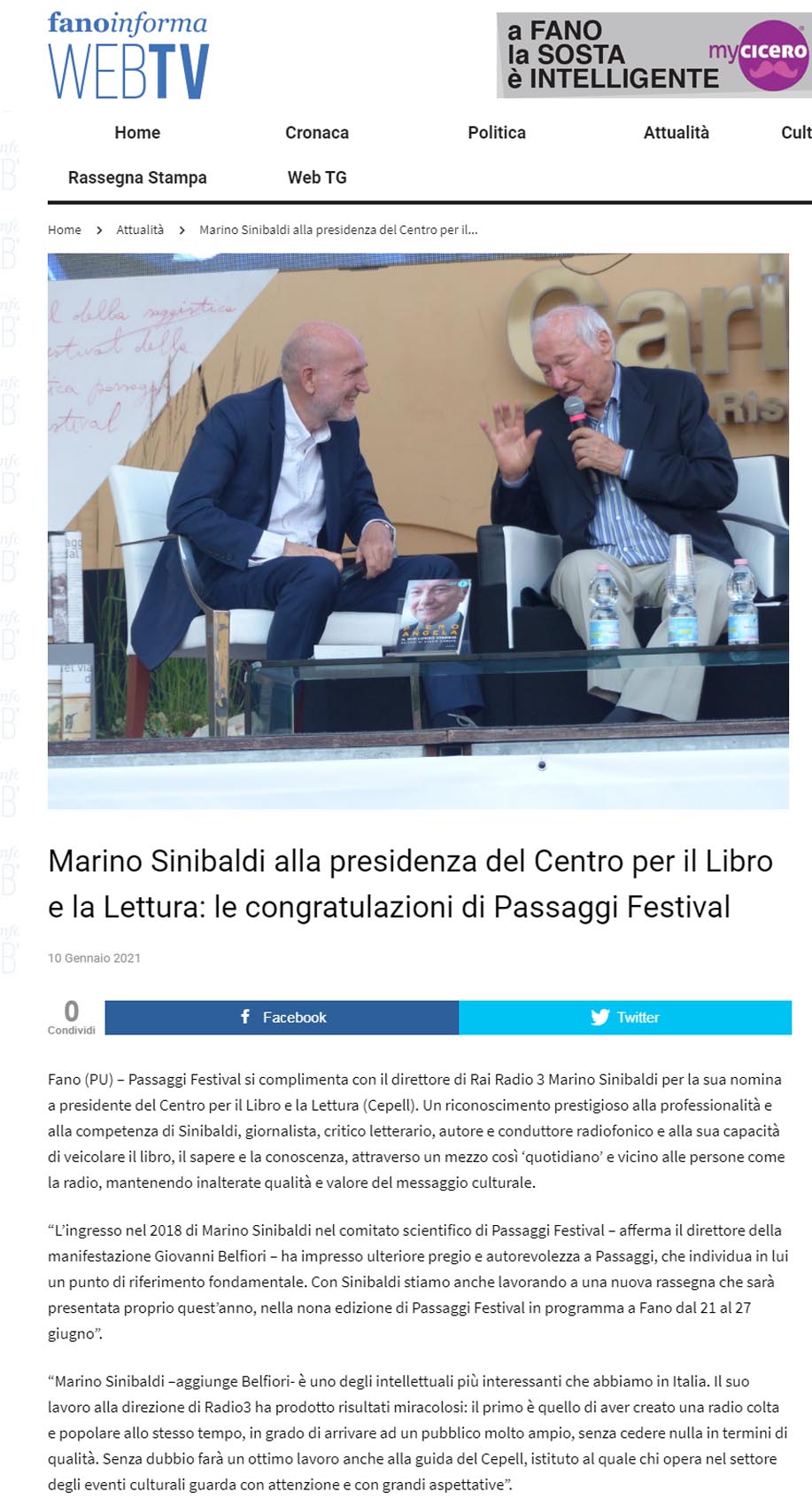 Fano Informa Web TV – Marino Sinibaldi alla presidenza del Centro per il Libro e la Lettura