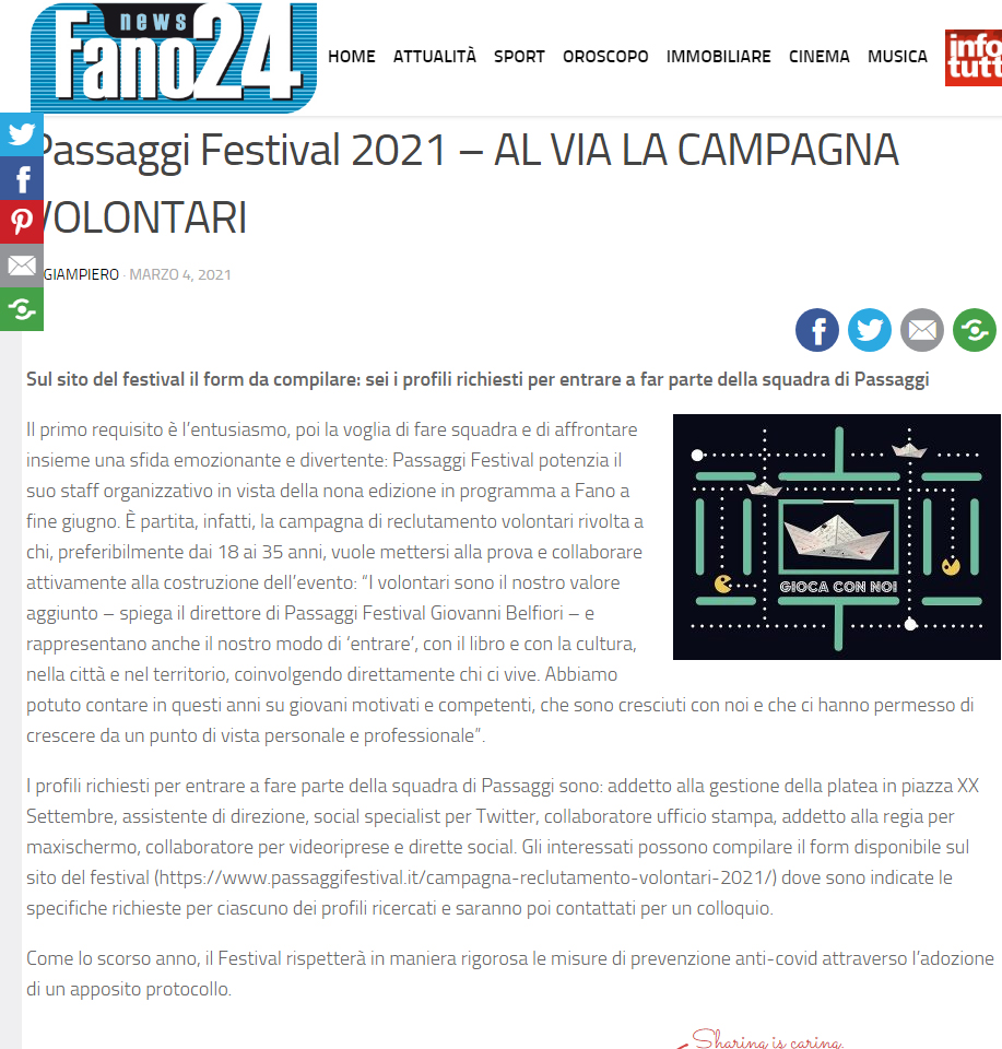 Fano 24 – Al via la campagna volontari