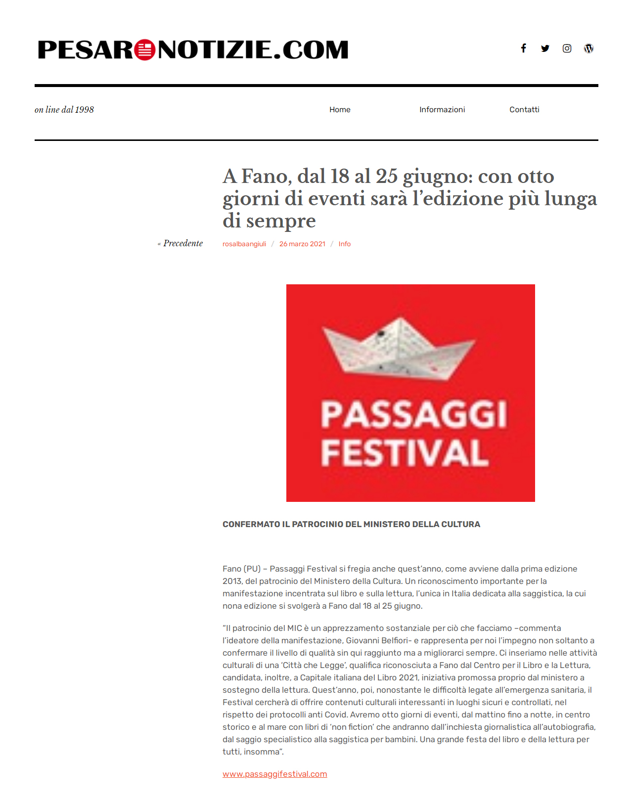 Pesaro Notizie – A Fano, dal 18 al 25 giugno: con otto giorni di eventi sarà l’edizione più lunga di sempre