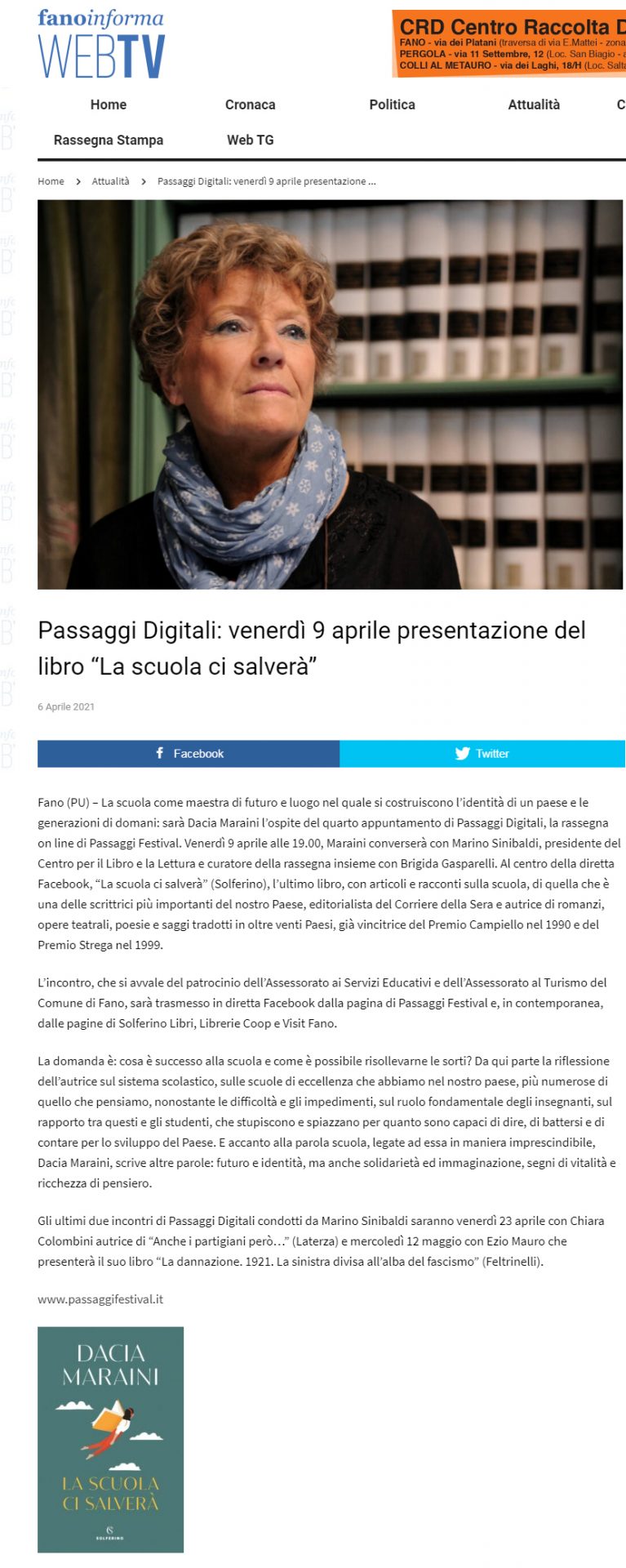 Fano Informa – Passaggi Digitali: venerdì 9 aprile presentazione del libro ‘La scuola ci salverà’