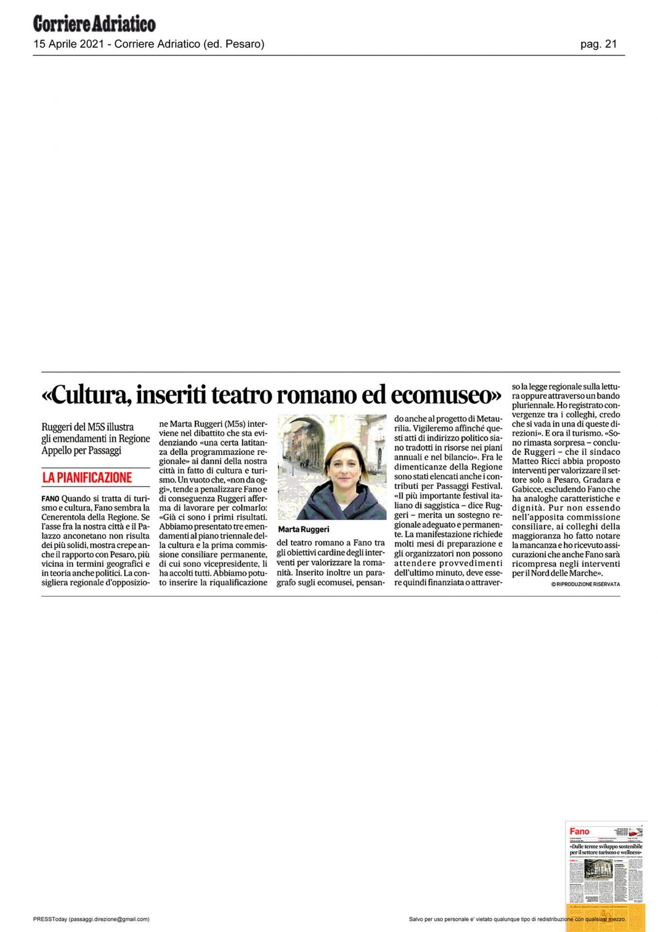 Corriere Adriatico – “Cultura, inseriti teatro romano ed ecomuseo”