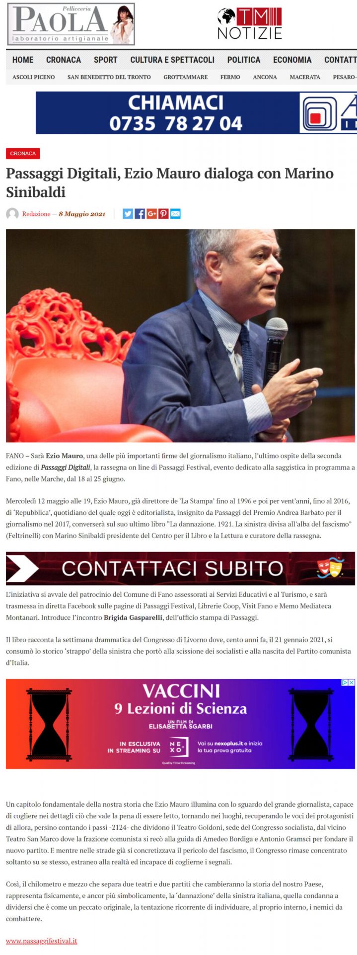 TM Notizie – Passaggi Digitali, Ezio Mauro dialoga con Marino Sinibaldi