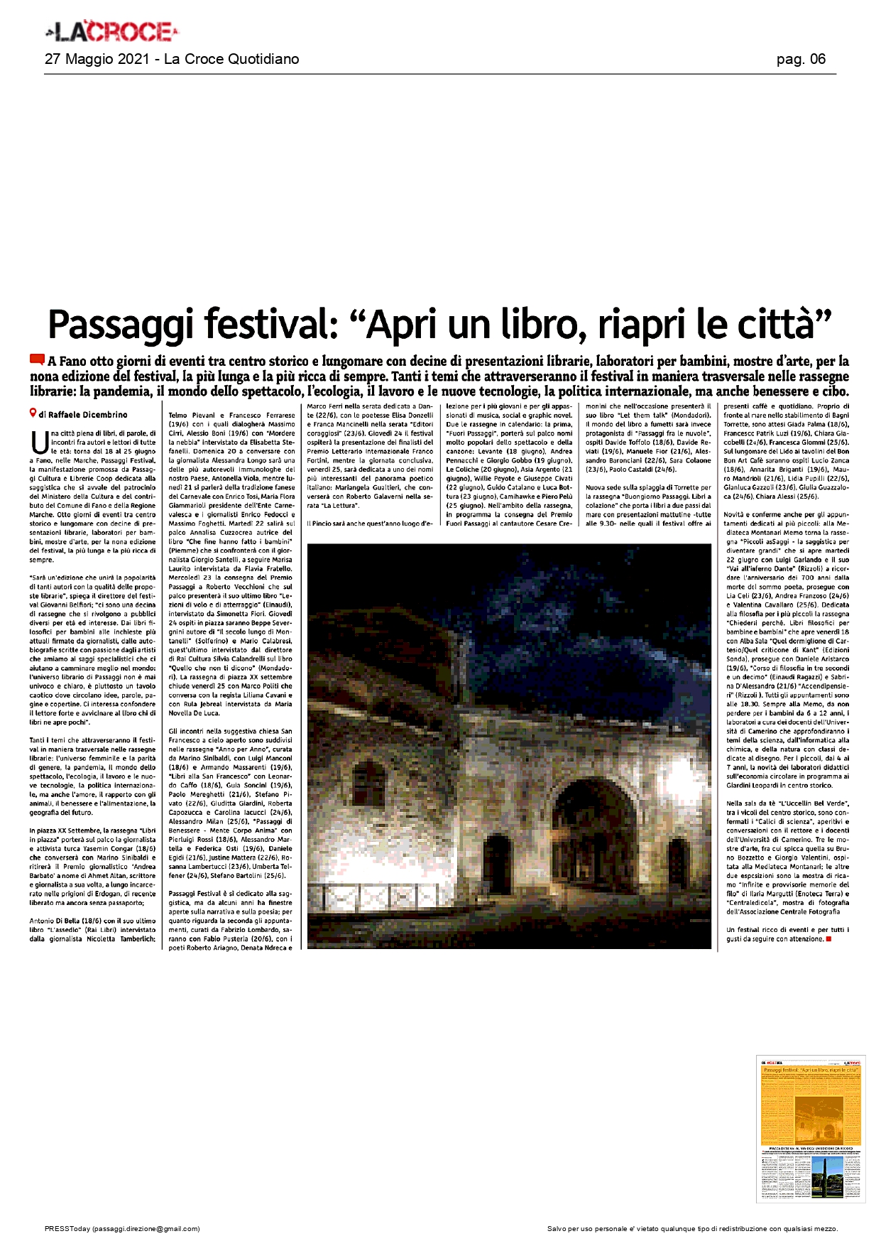 La Croce Quotidiano – Passaggi Festival: “Apri un libro, riapri le città”