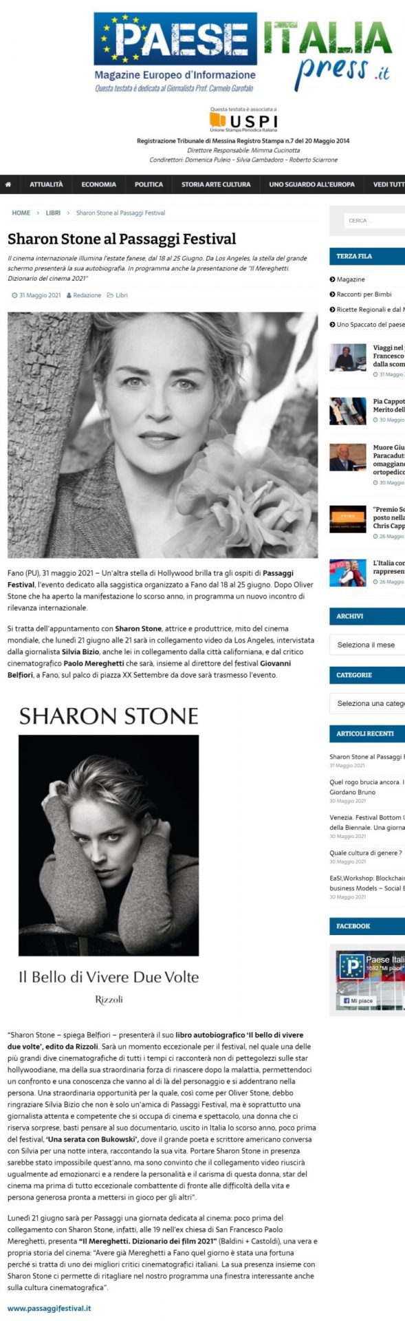 Paese Italia Press.it – Sharon Stone al Passaggi Festival