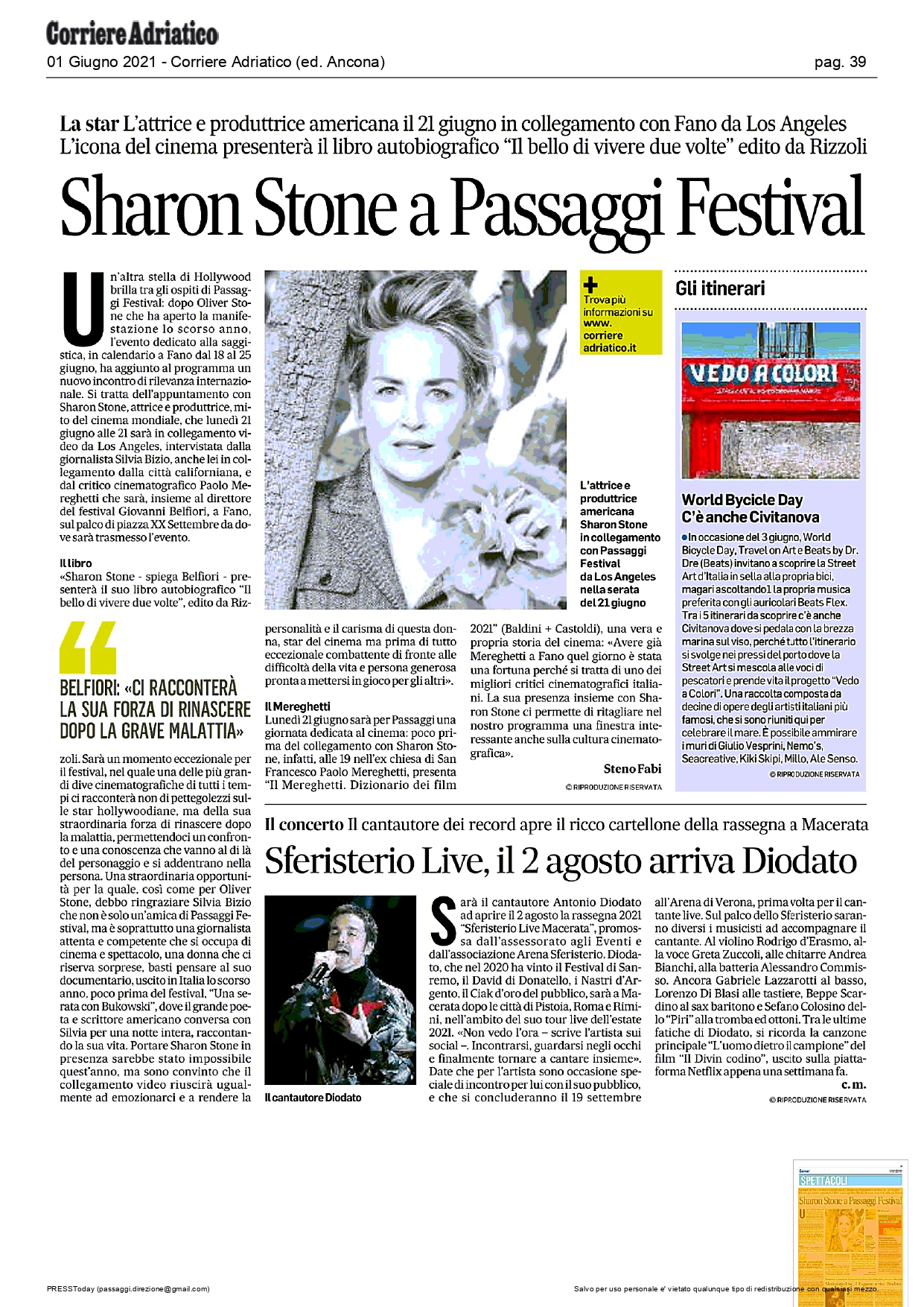 Corriere Adriatico – Sharon Stone a Passaggi Festival