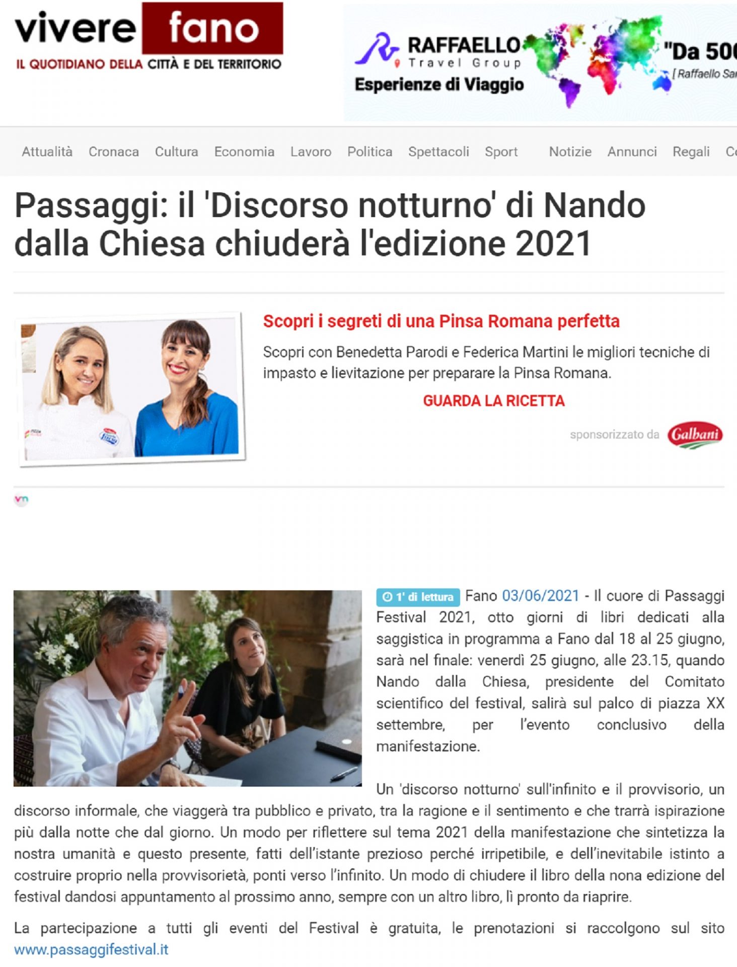 Vivere Fano – Passaggi: il ‘Discorso notturno’ di Nando dalla Chiesa chiuderà l’edizione 2021