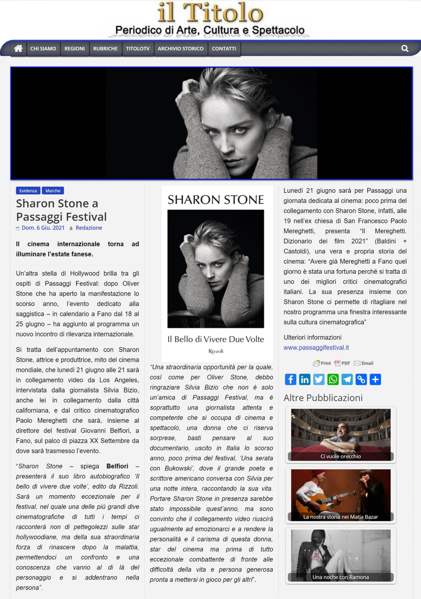 Il Titolo – Sharon Stone a Passaggi Festival