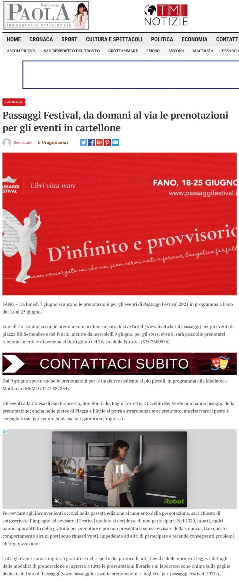 TM Notizie – Passaggi Festival, da domani al via le prenotazioni per gli eventi in cartellone