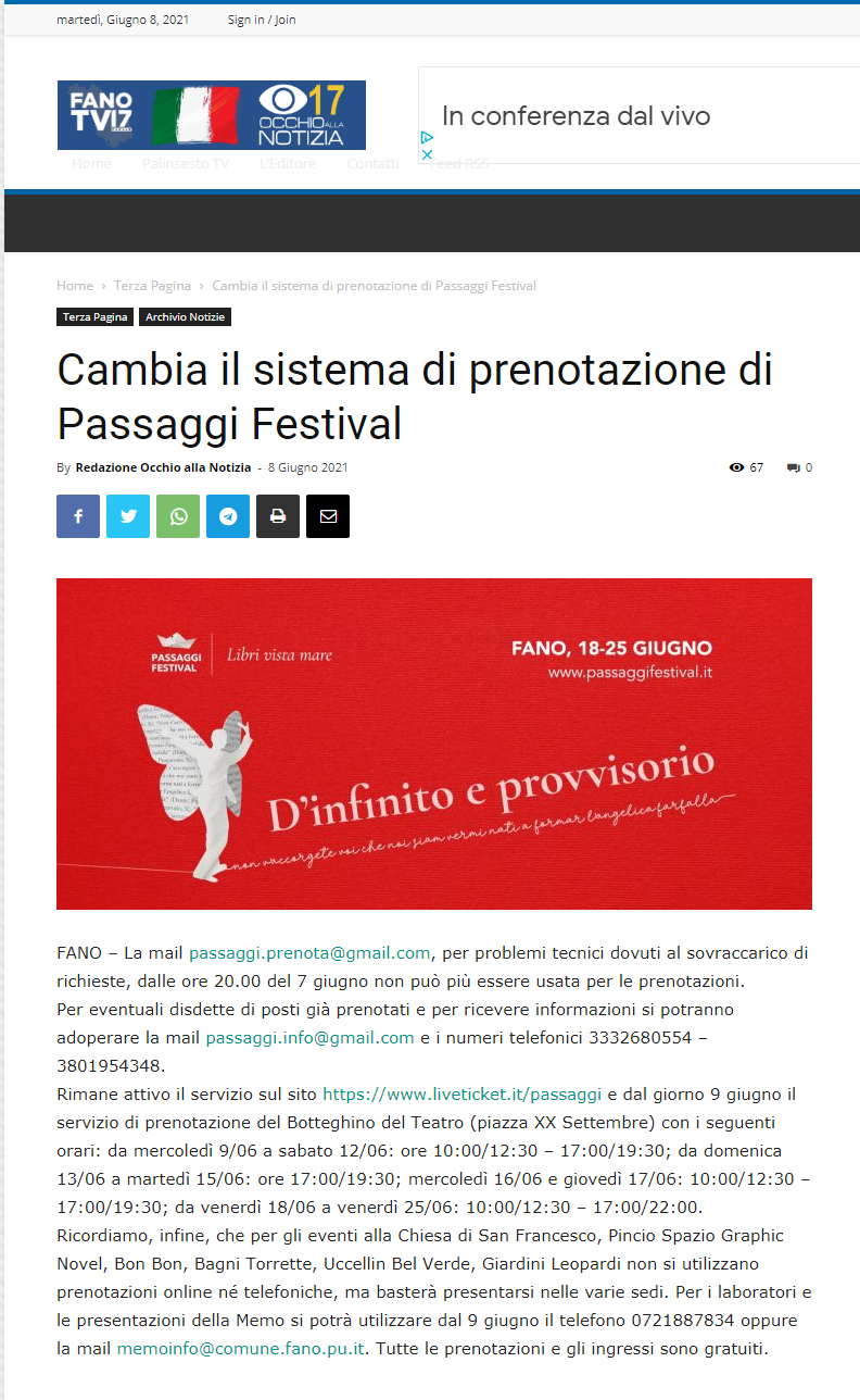 Occhio alla notizia – Cambia il sistema di prenotazione di Passaggi Festival