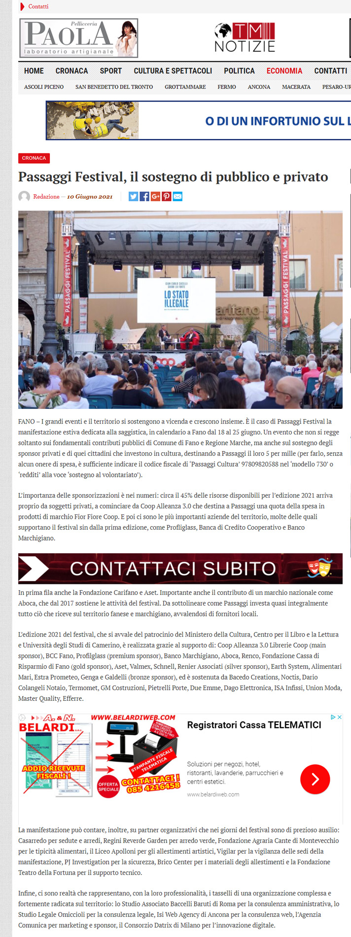 TM Notizie – Passaggi Festival, il sostegno di pubblico e privato