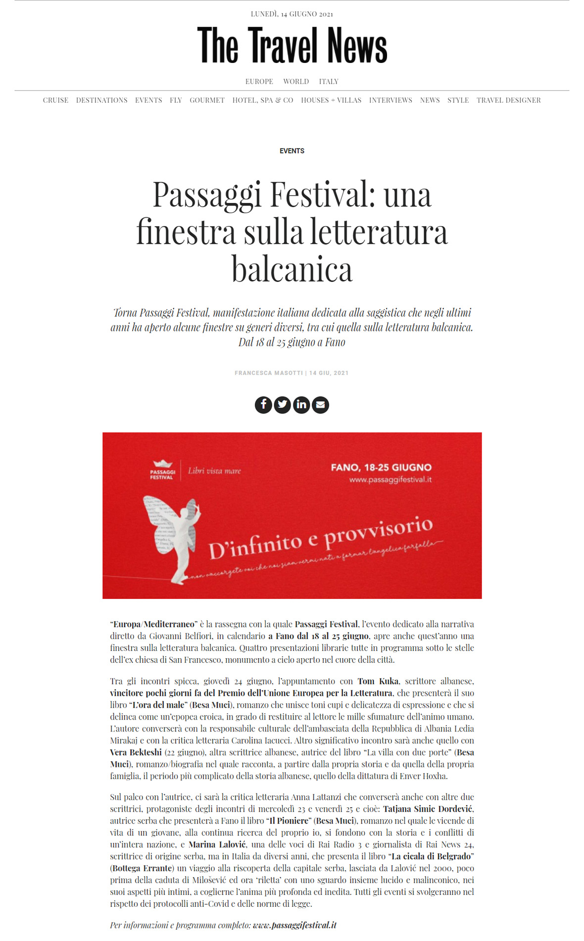 The Travel News – Passaggi festival, una finestra sulla letteratura balcanica