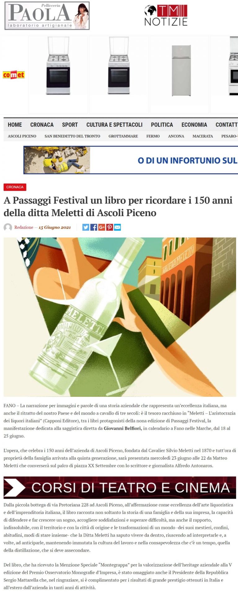 TM Notizie – A Passaggi Festival un libro per ricordare i 150 anni della ditta Meletti di Ascoli Piceno