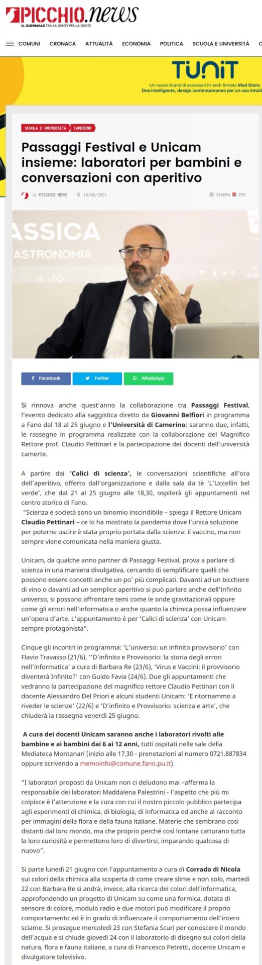 Picchio News – Passaggi Festival e Unicam insieme: laboratori per bambini e conversazioni con aperitivo