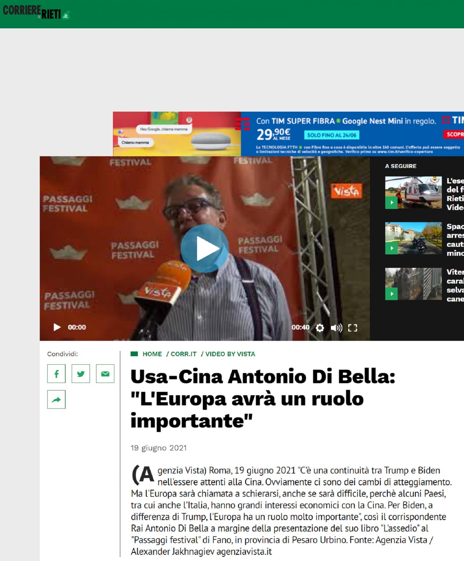 Corriere di Rieti.it – Usa-Cina Antonio Di Bella: “L’Europa avrà un ruolo importante”