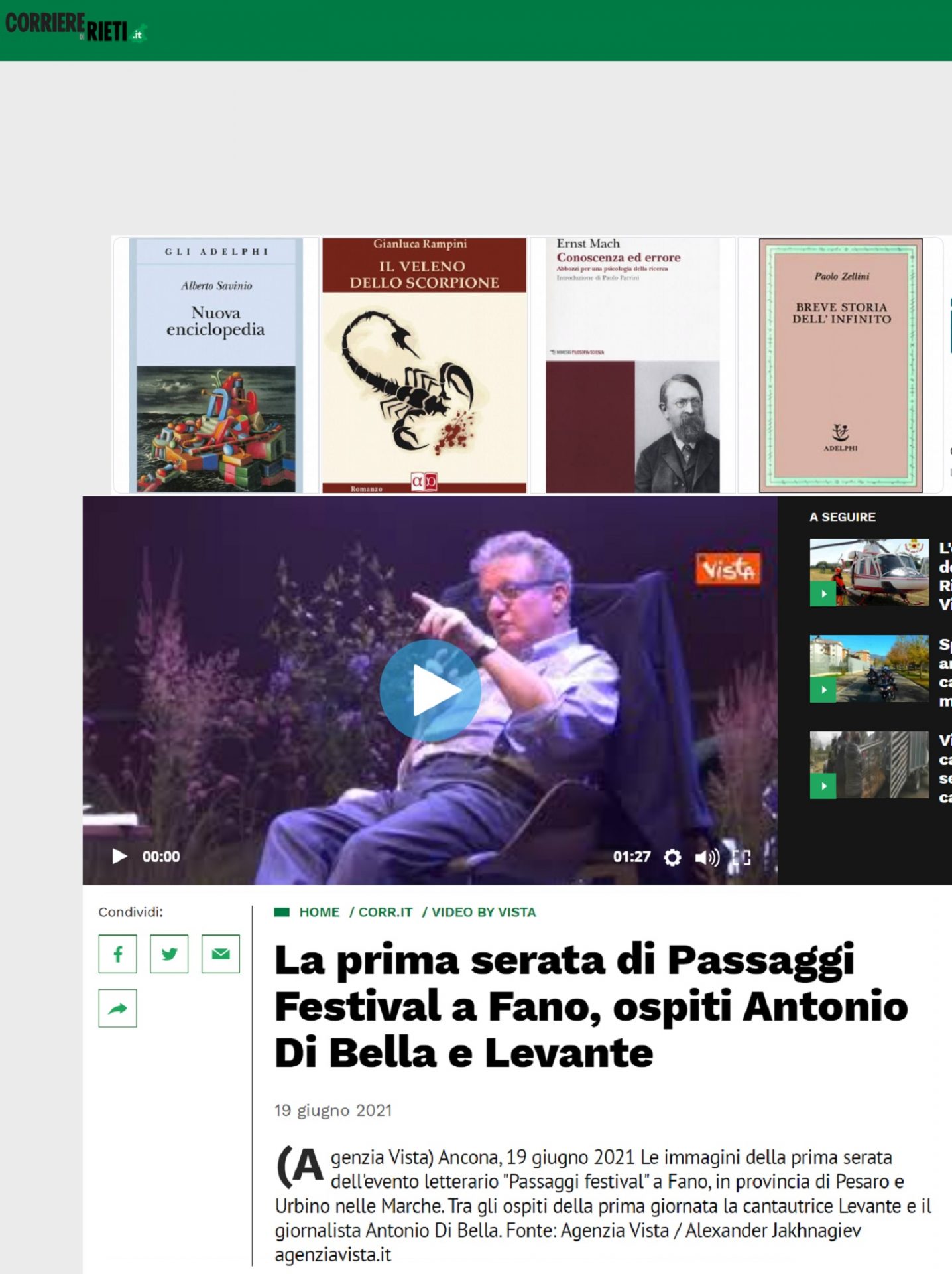 Corriere di Rieti – La prima serata di Passaggi Festival a Fano, ospiti Antonio Di Bella e Levante