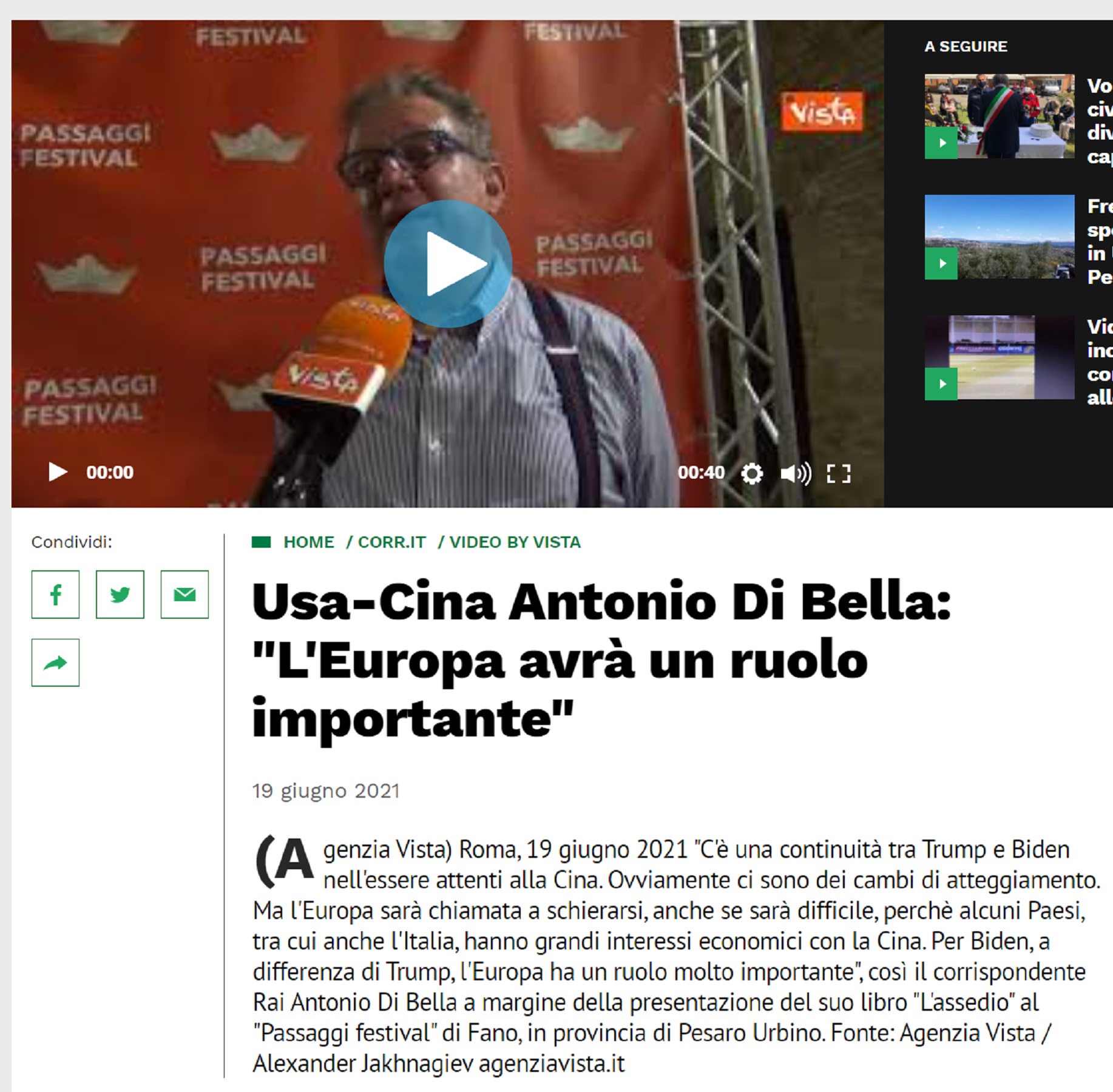 Gruppo Corriere.it – Usa-Cina Antonio Di Bella: “L’Europa avrà un ruolo importante”