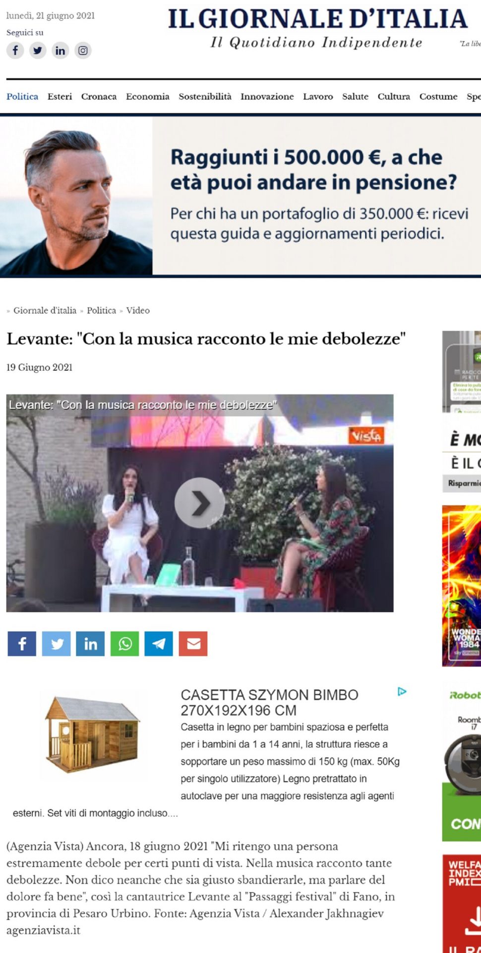 Il Giornale d’Italia – Levante: “Con la musica racconto le mie debolezze”