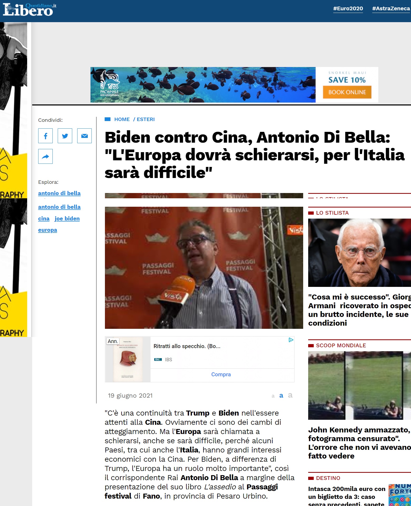 Libero Quotidiano.it – Biden contro Cina, Antonio Di Bella: “L’Europa dovrà schierarsi, per l’Italia sarà difficile”