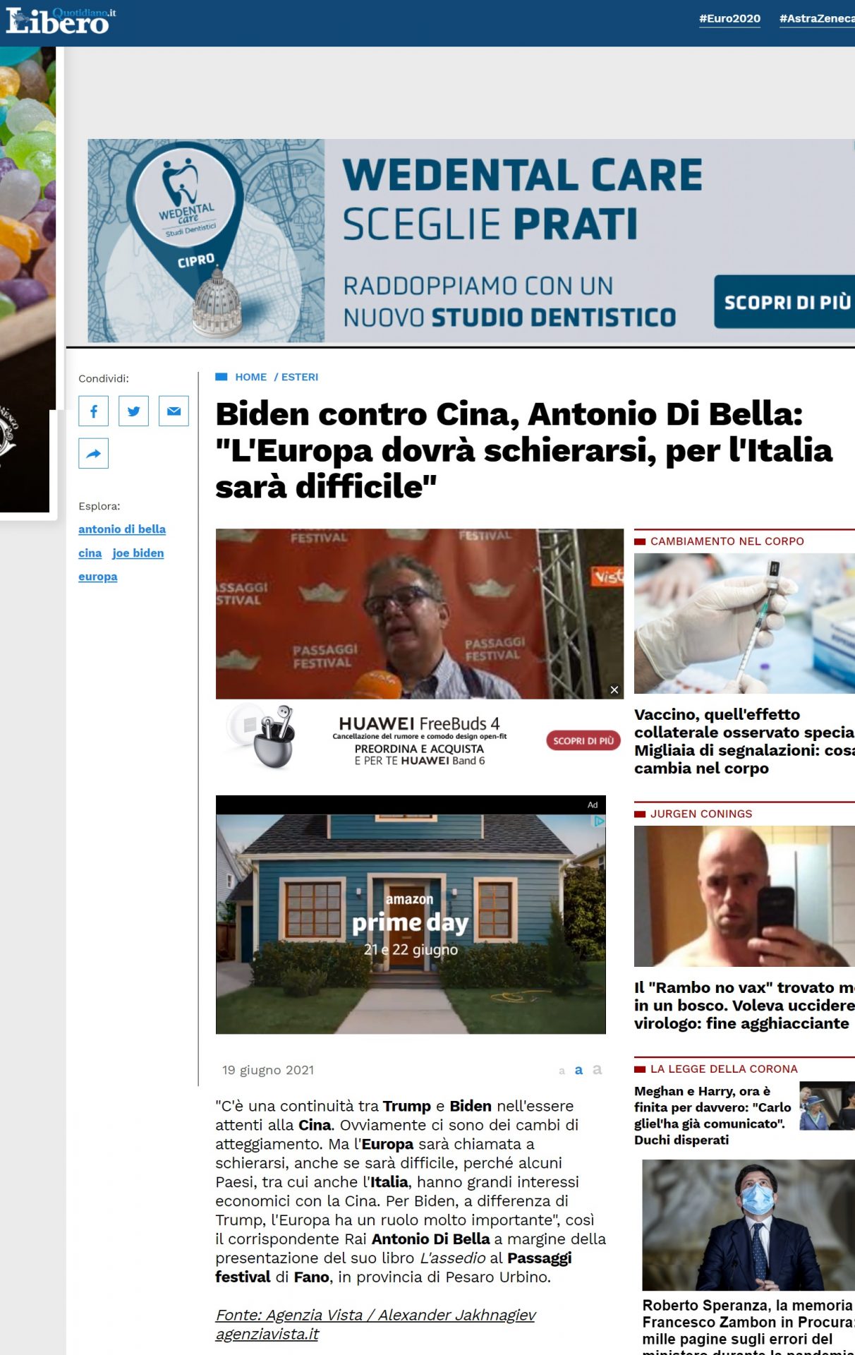 Liberto Quotidiano.it – Biden contro Cina, Antonio Di Bella: “L’Europa dovrà schierarsi, per l’Italia sarà difficile”