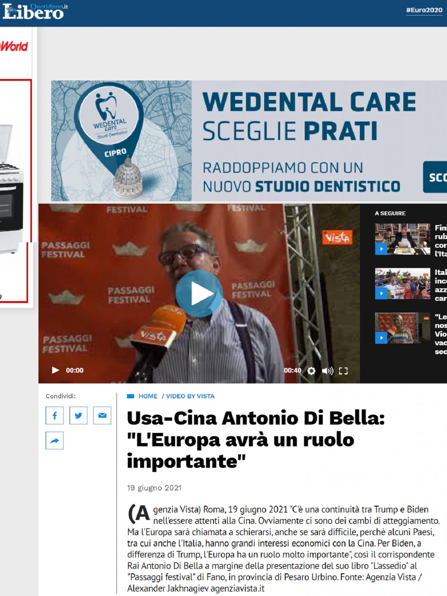 Libero Quotidiano.it – Usa-Cina Antonio Di Bella: “L’Europa avrà un ruolo importante”