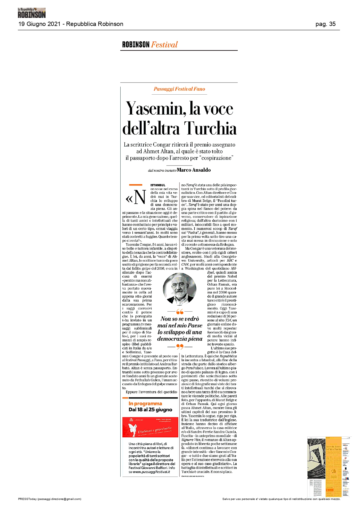 Repubblica Robinson – Yasemin, la voce dell’altra Turchia