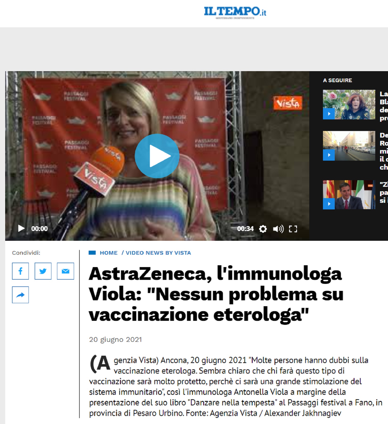 Il Tempo.it – AstraZeneca, l’immunologa Viola: “Nessun problema su vaccinazione eterologa”