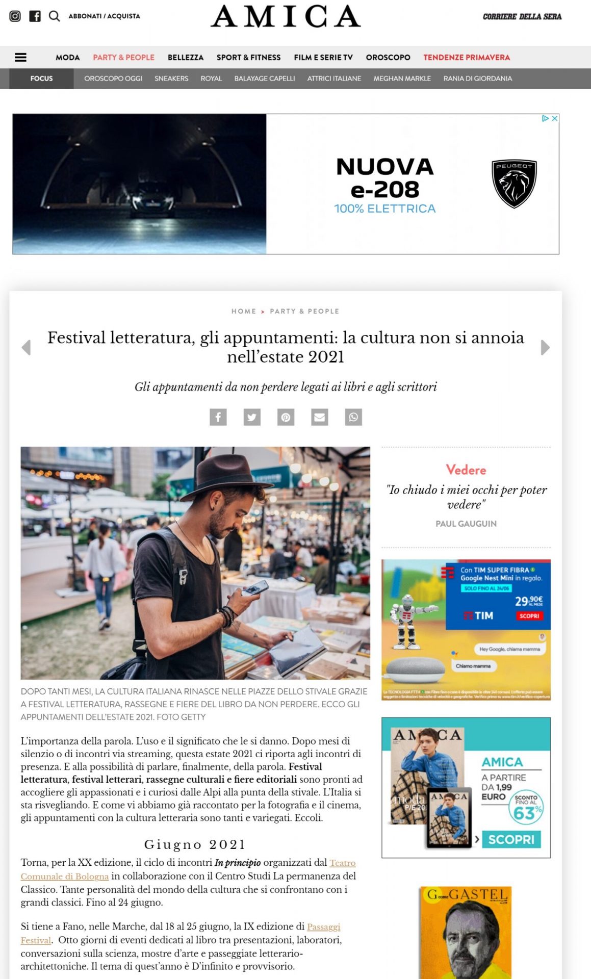 Amica.it – Festival letteratura, gli appuntamenti: la cultura non si annoia nell’estate 2021