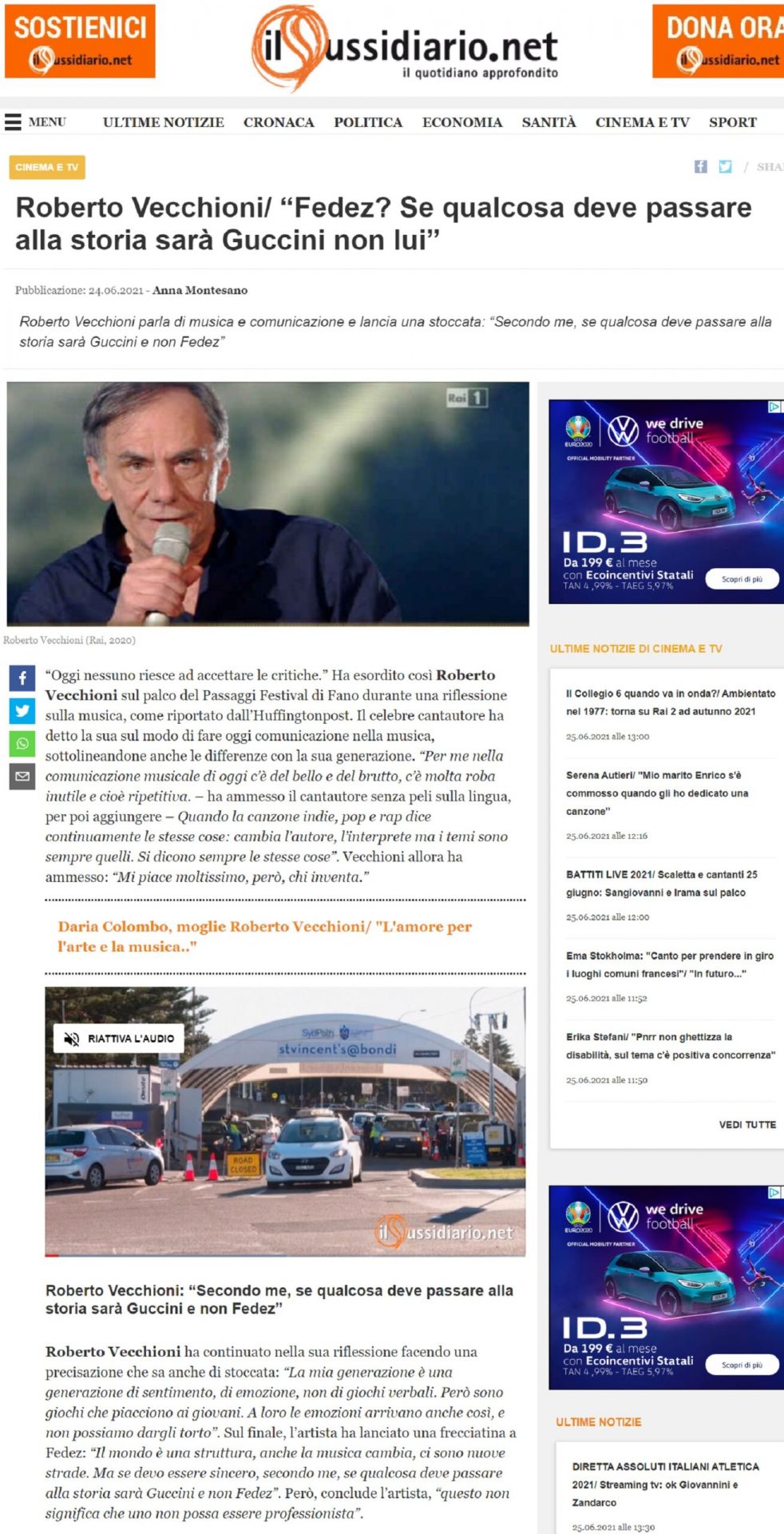 Il Sussidiario.net – Roberto Vecchioni/ “Fedez? Se qualcosa deve passare alla storia sarà Guccini non lui”