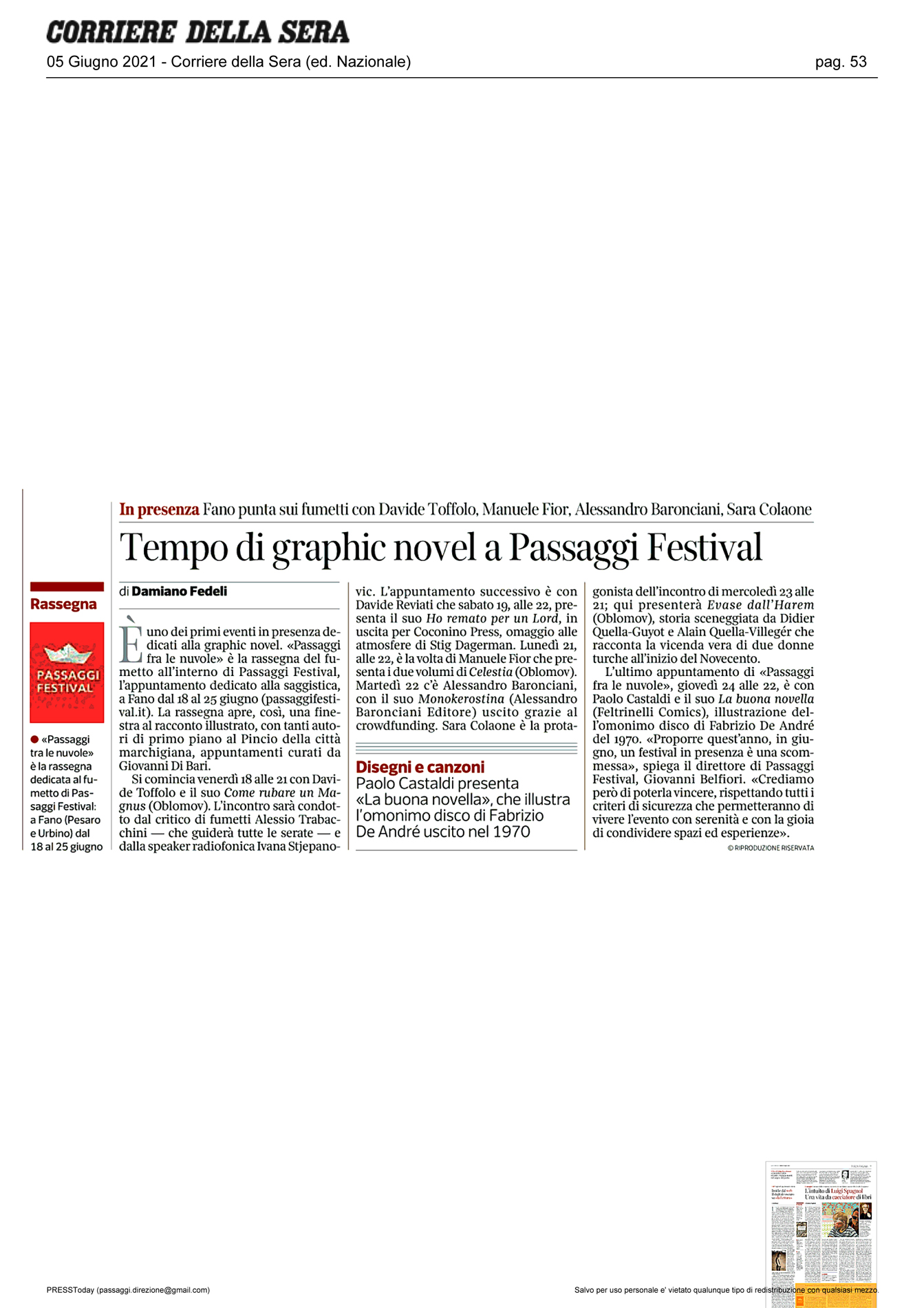 Corriere della Sera – Tempo di graphic novel a Passaggi Festival