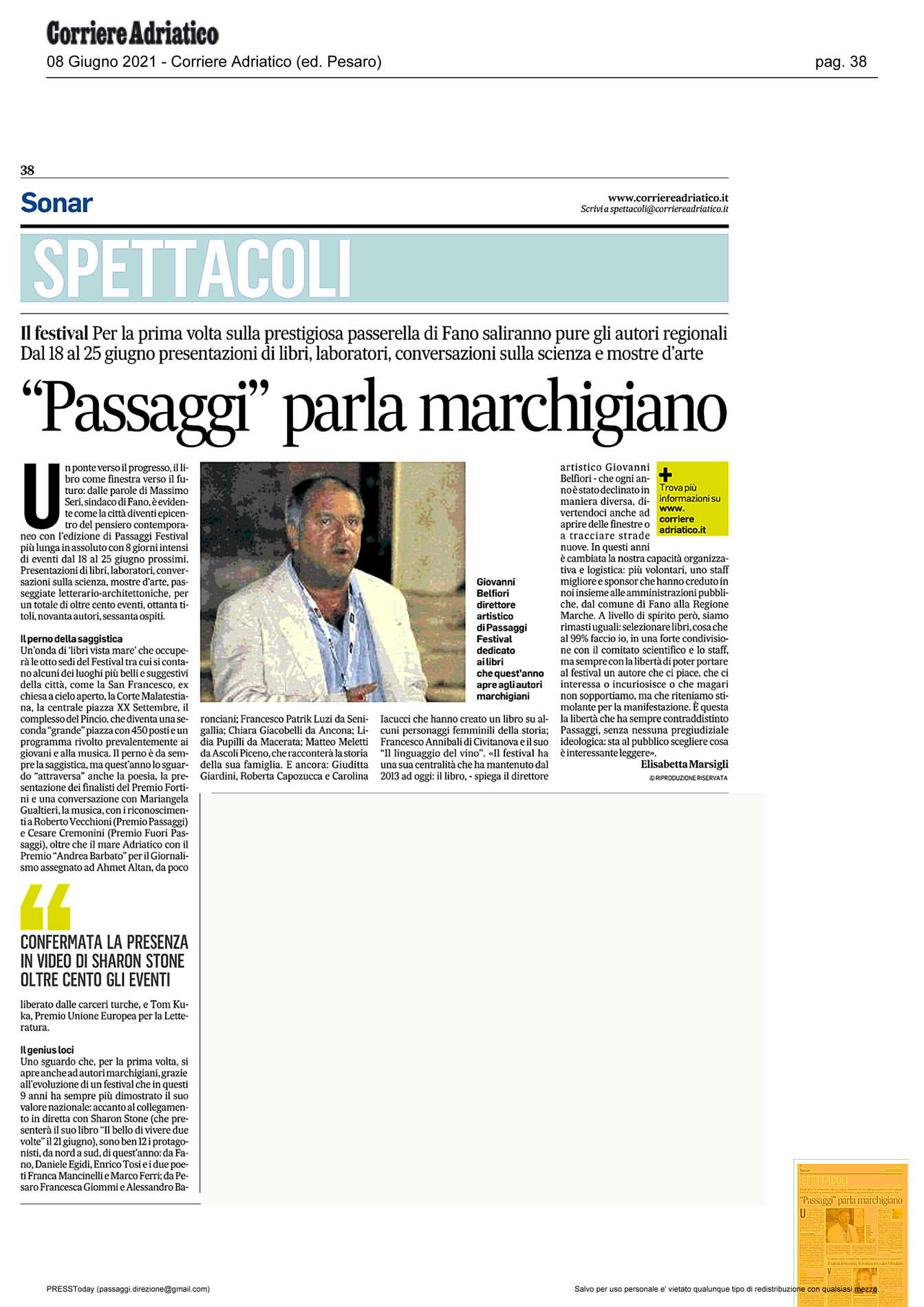 Corriere Adriatico – “Passaggi” parla marchigiano