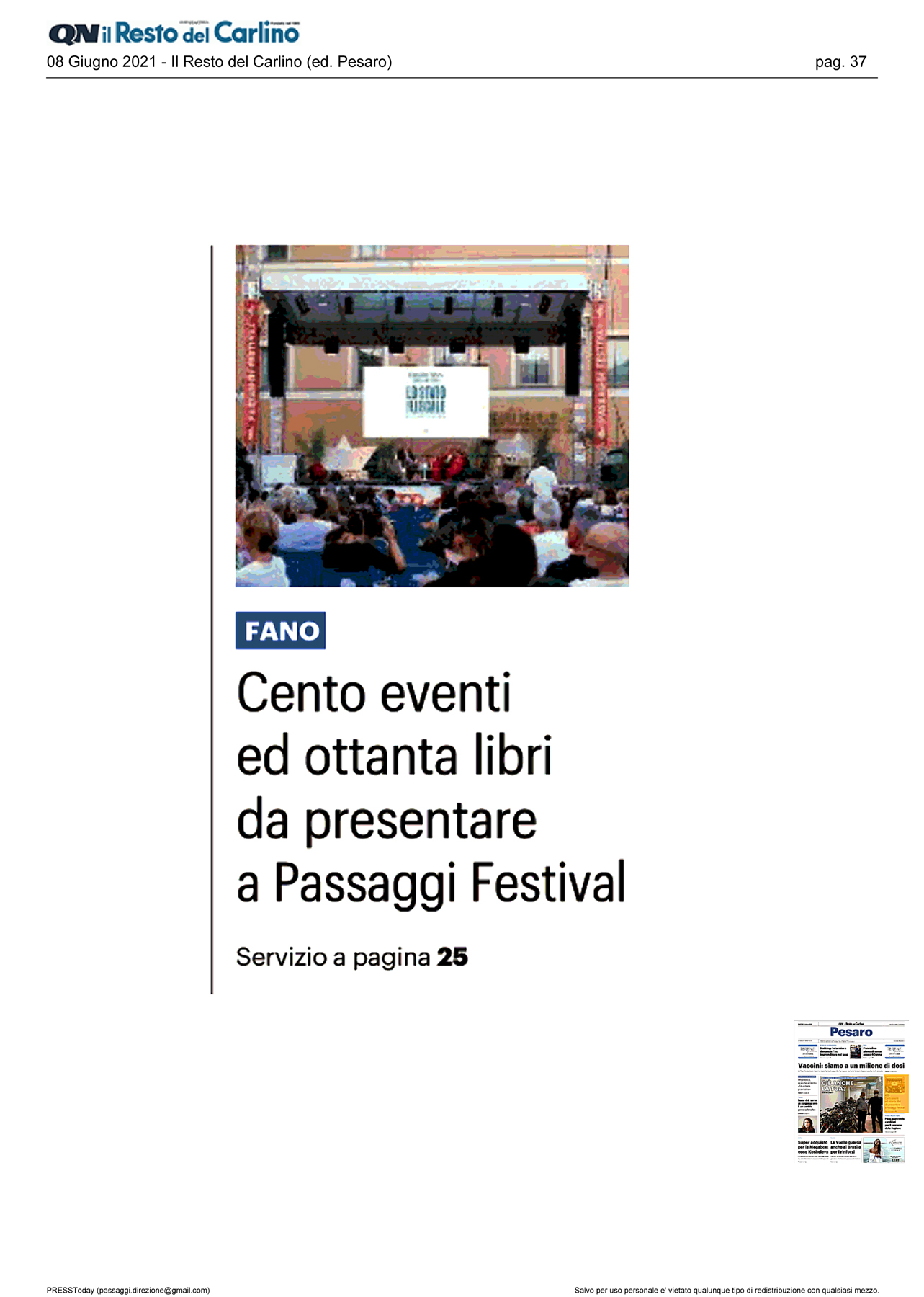 Il Resto del Carlino – Cento eventi ed ottanta libri da presentare a Passaggi Festival